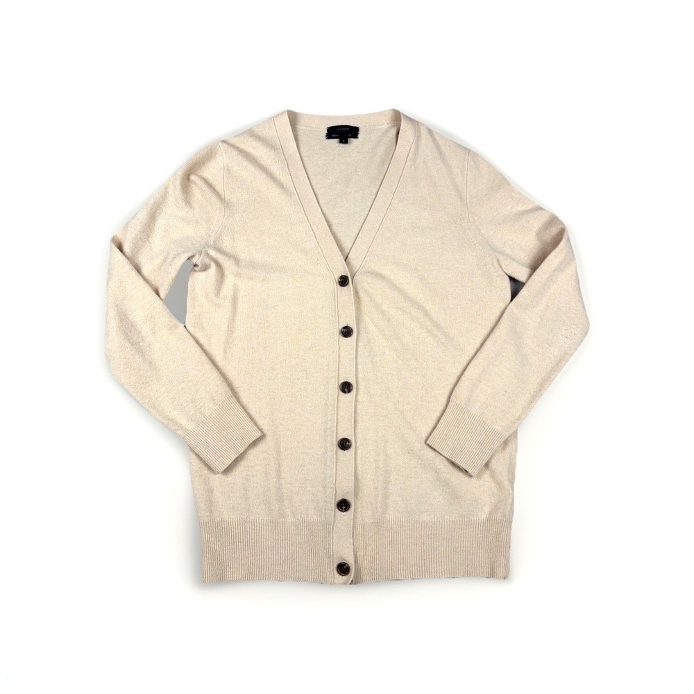 J.Crew Cardigan Sweater Womens Small Beige Wool Cashmere Blend V-Neck E1318